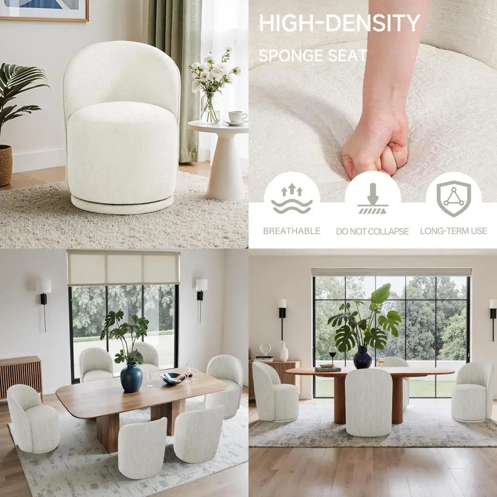 

Комплект из 4 вращающихся обеденных стульев с обивкой, акцентные стулья из шенилла для кухни и столовой, современные круглые боковые стулья для туалетного столика, Sui