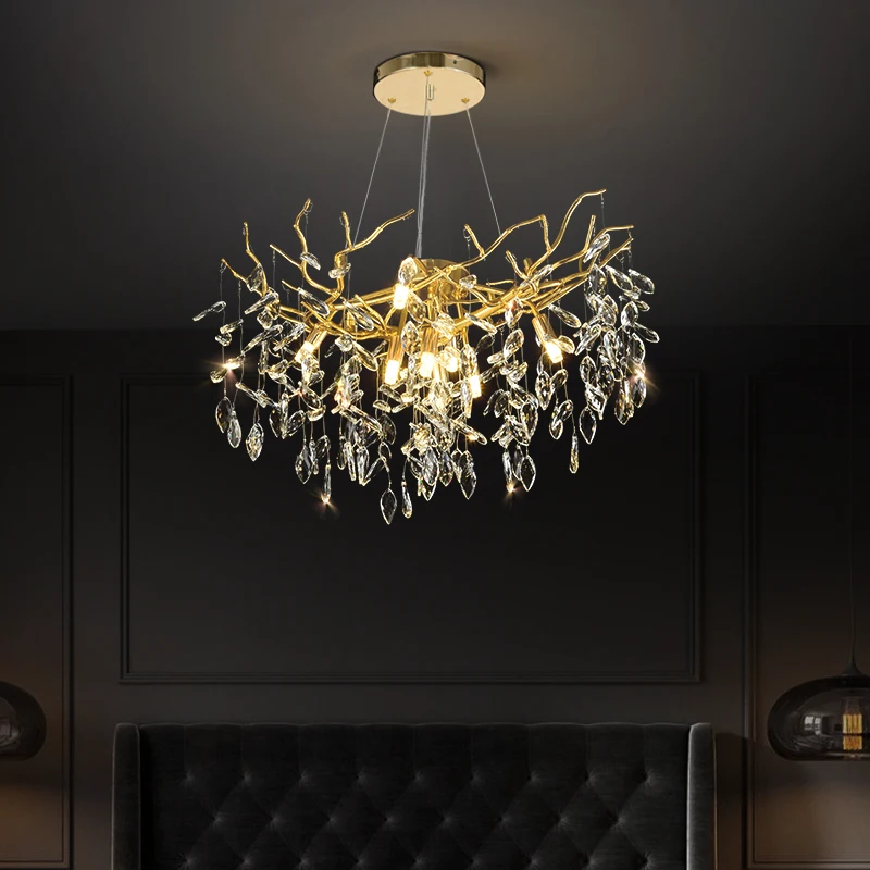 Imagem -03 - Lustre de Cristal de Teto de Ouro em Forma de Ramo Modern Sala Interior Hall American Luxury Home