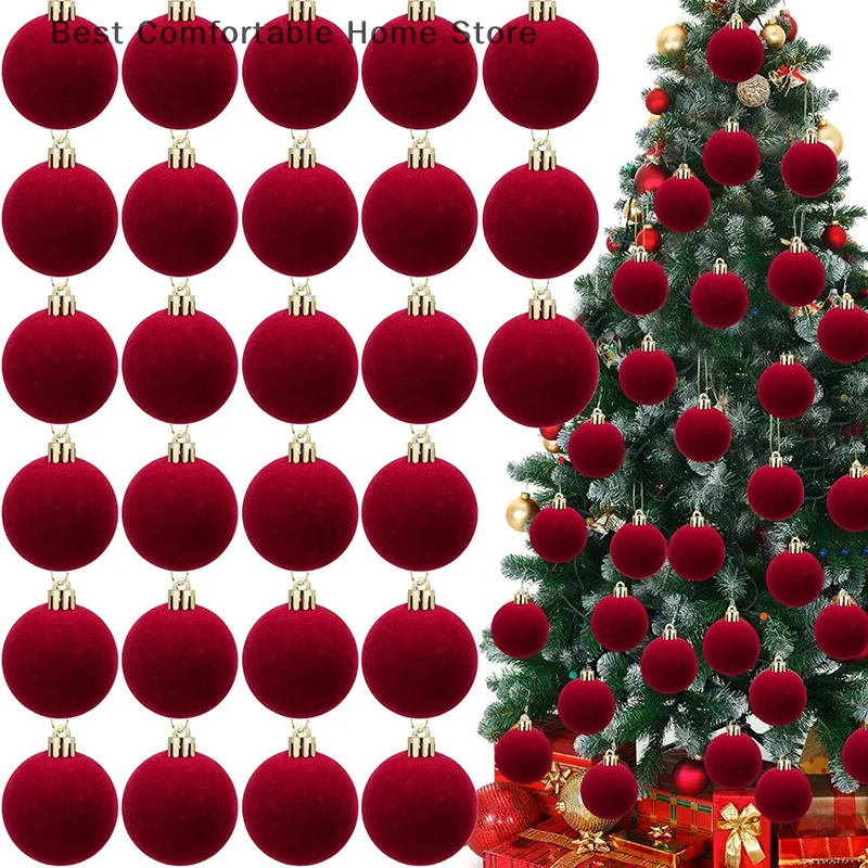 Adornos de bolas de Navidad de terciopelo, colgantes de árbol de Navidad rojo y blanco, decoración navideña para fiesta en casa, regalos de Año Nuevo, 5/10 Uds.