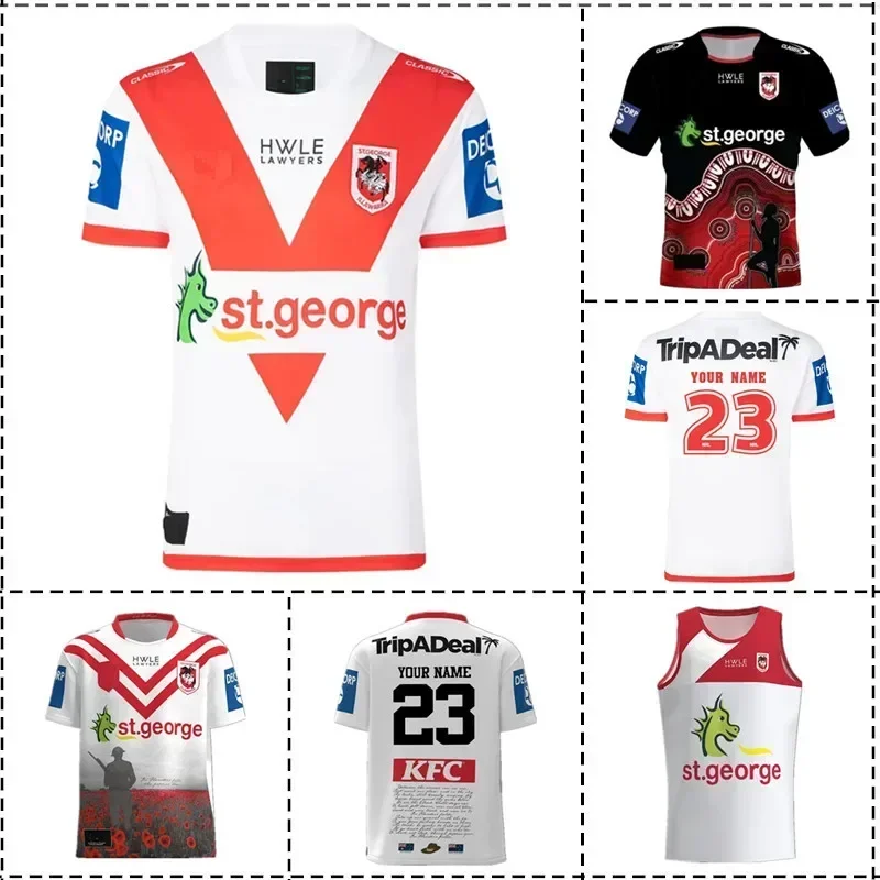 

2023 St George Illawarra Dragons Indigenous Home Anzac Singlet Shorts Rugby Jersey - Mens Size:S-5XL（Print Name Number）