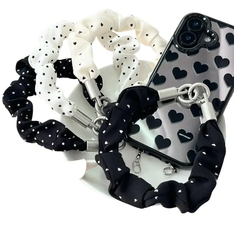 Gepunktetes Schwarz-Weißes Herz-Handy-Lanyard Handgelenkschlaufe Handykette Anti-Verlust-Armband Handyhüllen-Lanyard Handy-Handgelenkschlaufe – Detail 6