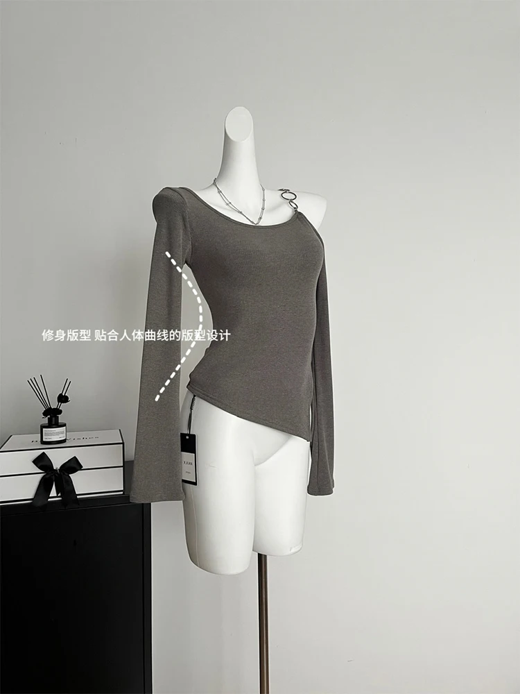 Summer Autumn Women Korean Fashion Long Sleeve T-Shirts Strapless Design Tee Vintage Coquette Gyaru Harajuku Tops Chic Y2k Hot