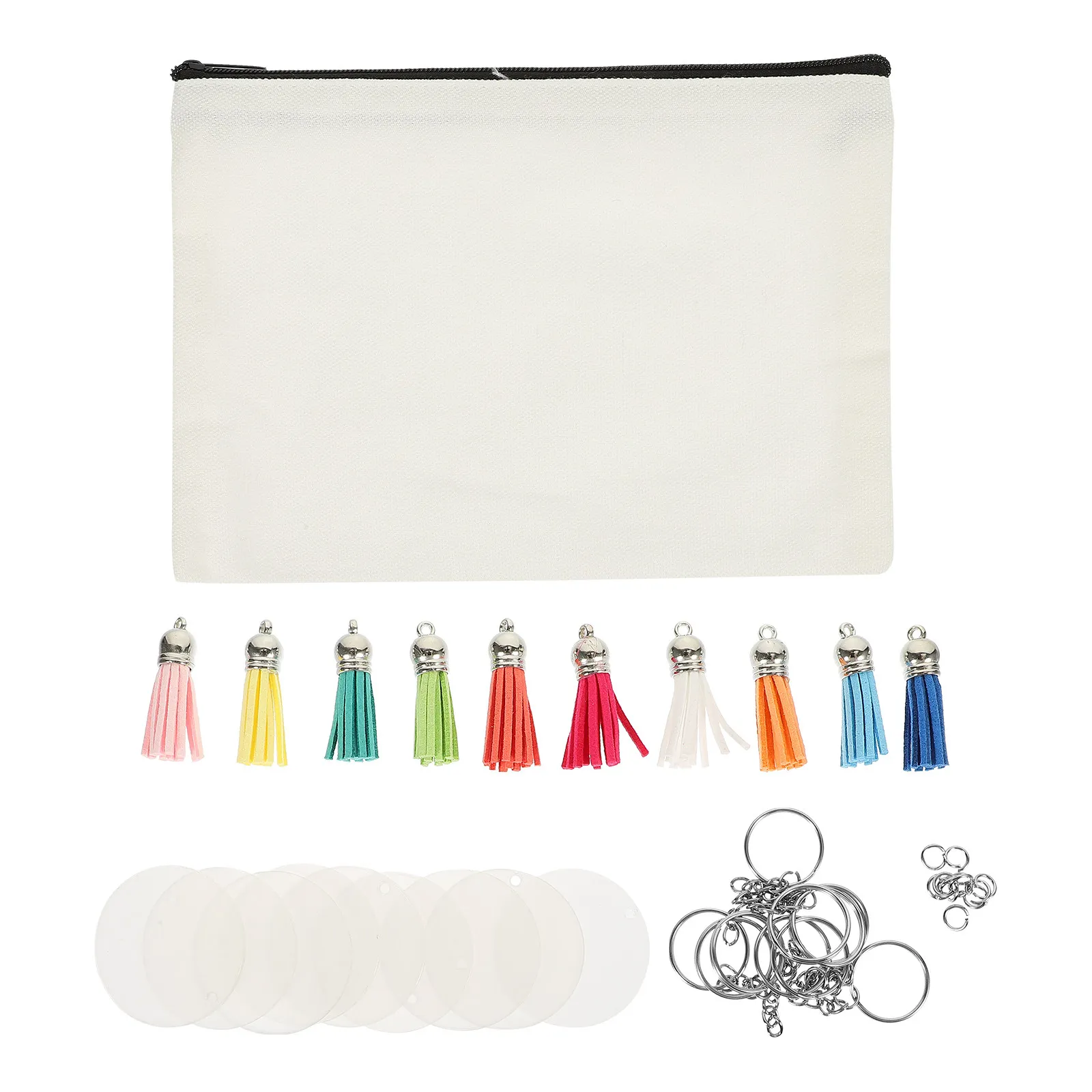 1Set Handbag Large Capacity Pencil Pouch Portable Canvas Pen Bag DIY Key Chains Acrylic Blanks Students Stationery