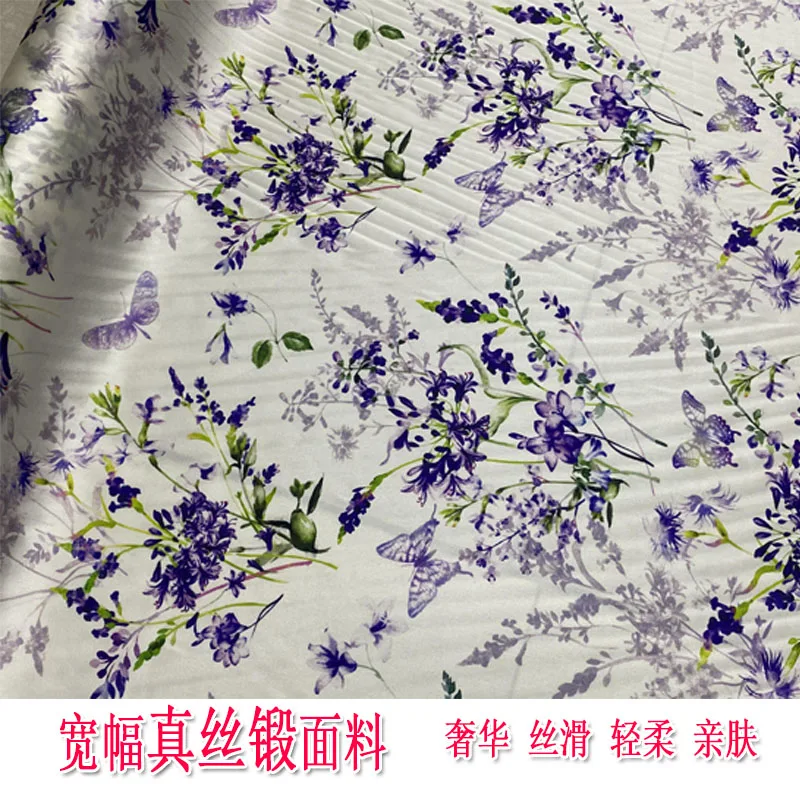 ดอกไม้บนพื้นหลังสีขาวกว้าง High-End ผ้าไหมปลอมผ้าเสื้อ Cheongsam สลิงเสื้อผ้าผ้าฤดูร้อน
