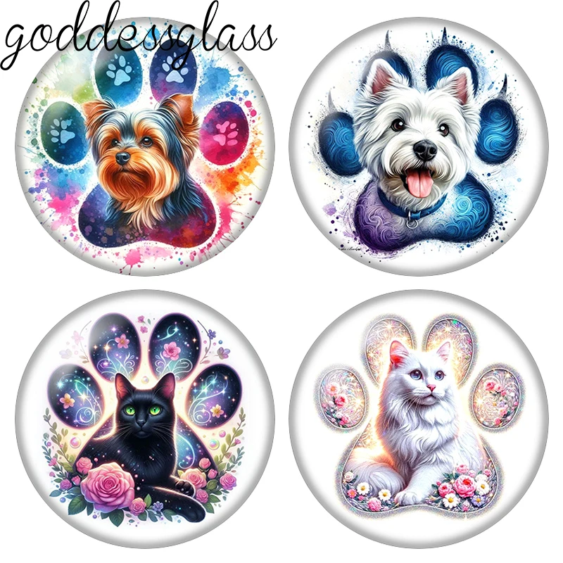 Fondo con Huellas de Gatos y Perros, Amor por las Mascotas, 10 Piezas de Cabujones Redondos de Vidrio para Fotos de 12mm/18mm/20mm/25mm con Parte Posterior Plana para la Creación de Joyería