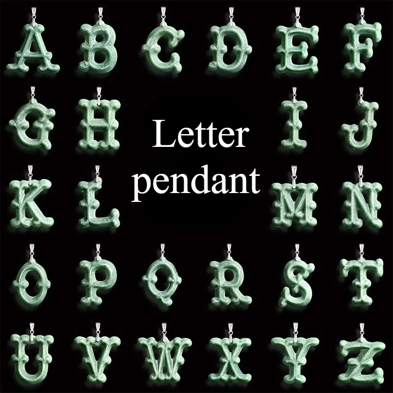 

Genuine Original A-grade Jadeite Letter Pendant S925 Silver Steel Titanium Jade Necklace Unique and Fashionable Hip-hop Style