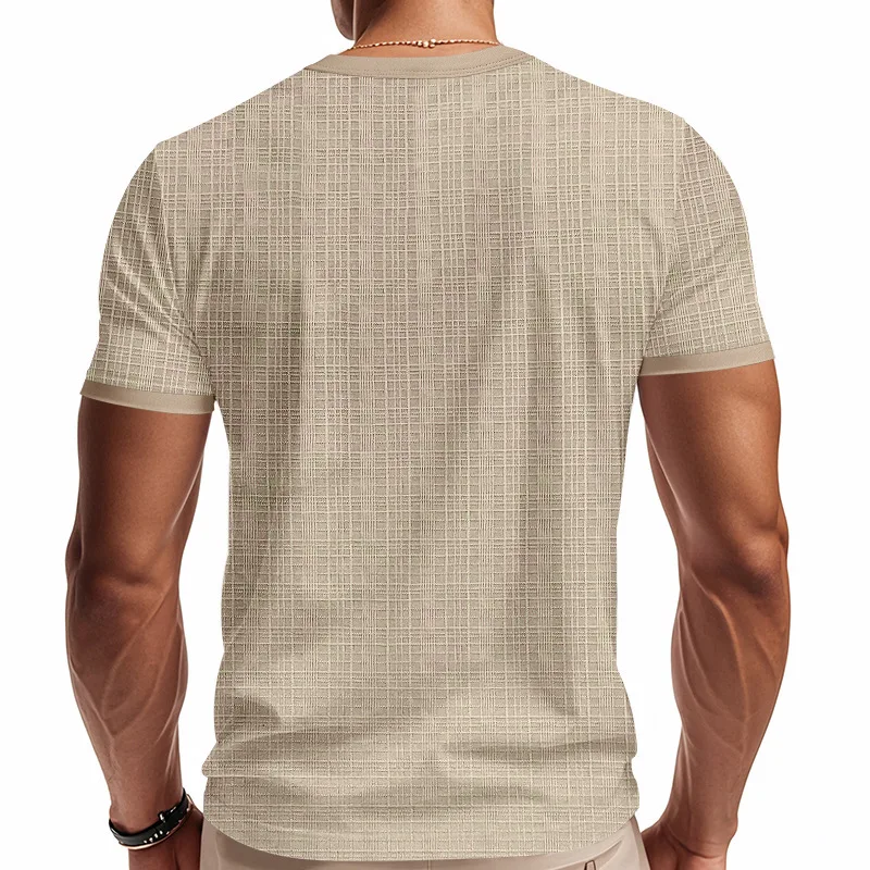 American Summer T-shirt Men's Short-sleeved Imitation Bamboo Joint Loose Breathable Casual Henry Shirt Top