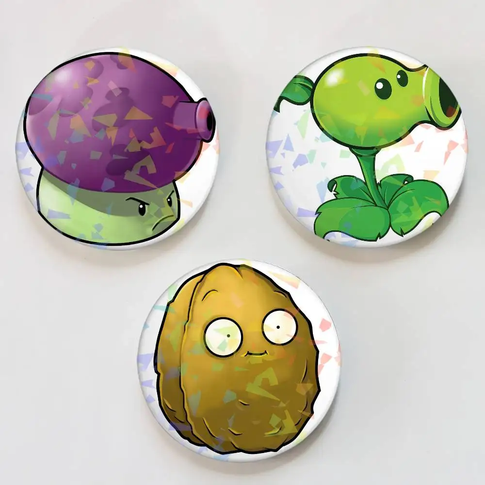 Game P-Plants vs. Zombies Round Laser Badge Brooch Clothes Backpack Accessories Lapel Decoration Gift