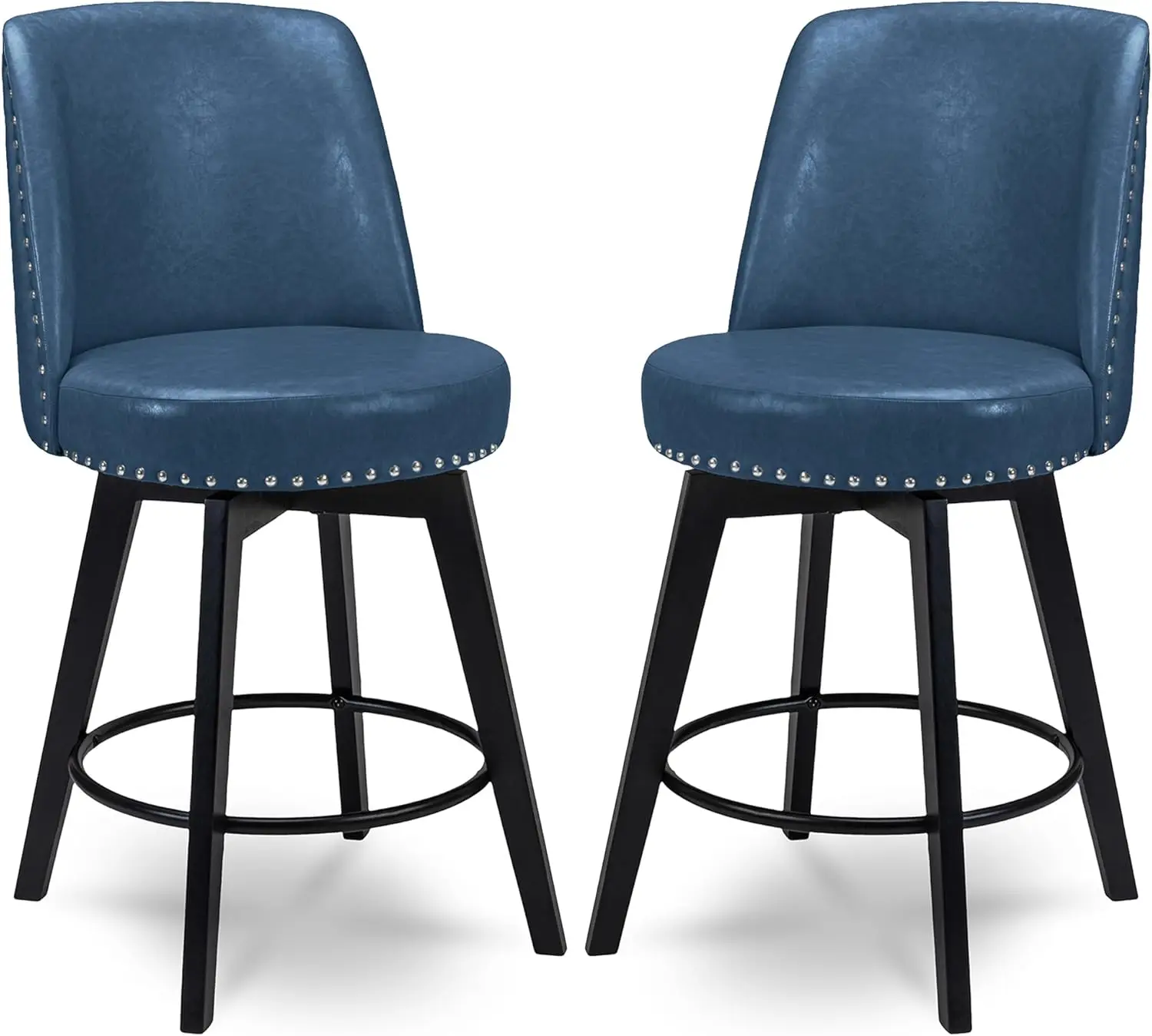 

Counter Stools,26"" 360 Free Swivel High Ba Full Ba Upholstered Nail Head Counter Height Bar Stools,Set Of 2,Pu In Navy