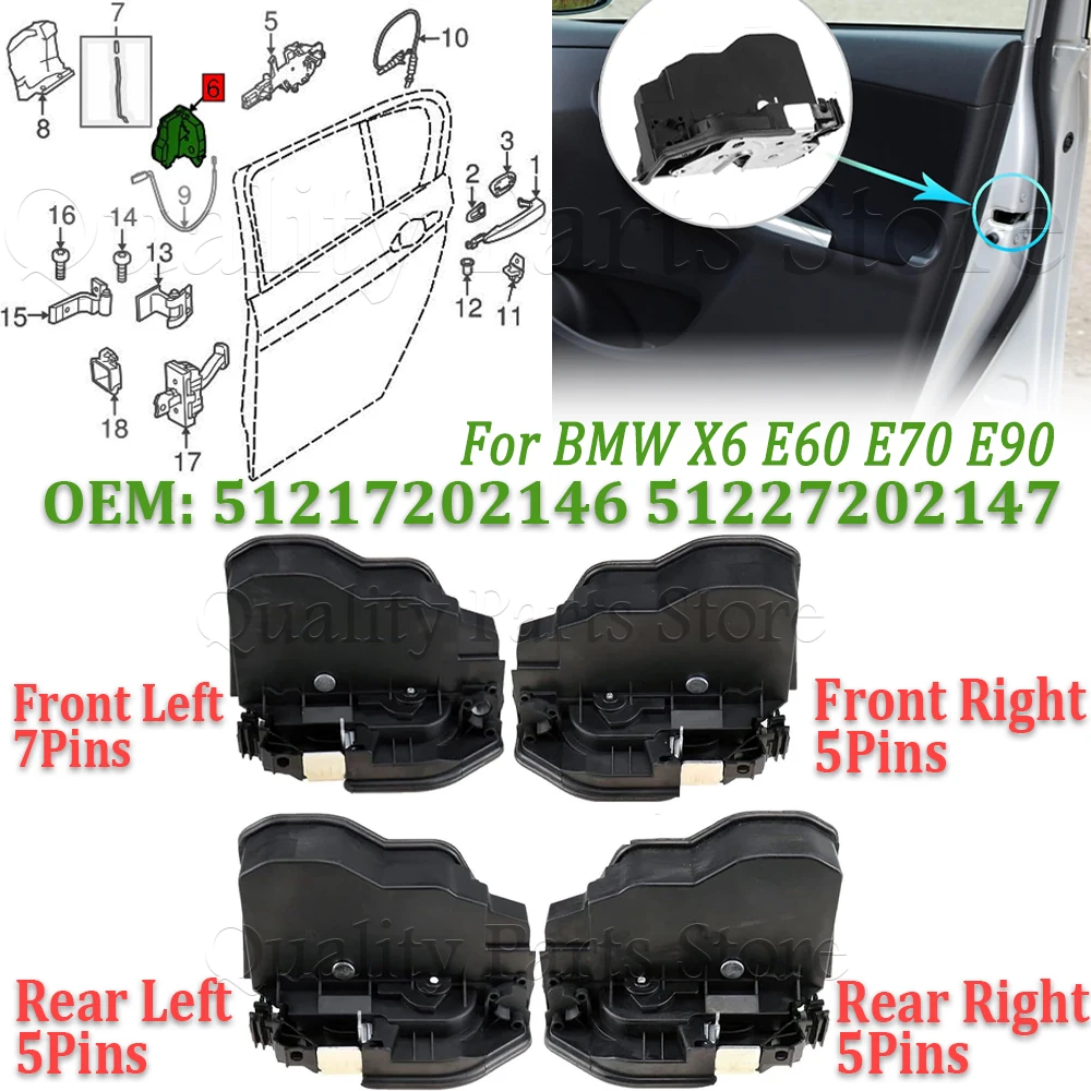 

Front/Rear Left/Right Car Door Lock Latch Actuator New For BMW X6 E60 E70 E90 51217202143 51217202146 51227202147 51227202148