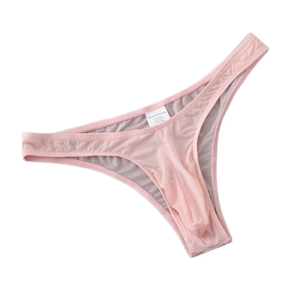Soft Low Waist Men Ice Silk Thongs Thin Transparent Underpants Men's Panties T-back Lingerie Male Briefs Sports