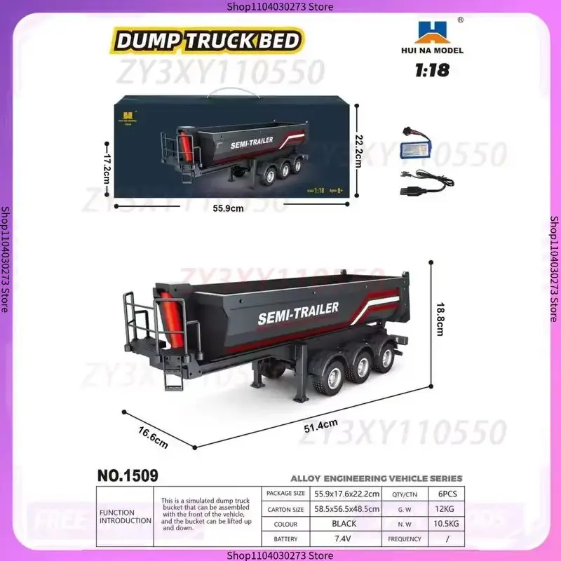 1502 1/18 Huina 1509Rc Semi Dump Trailer Electric Lifting For Rc Tractor Truck 1501 Tail Light Support Leg No Sound System Model