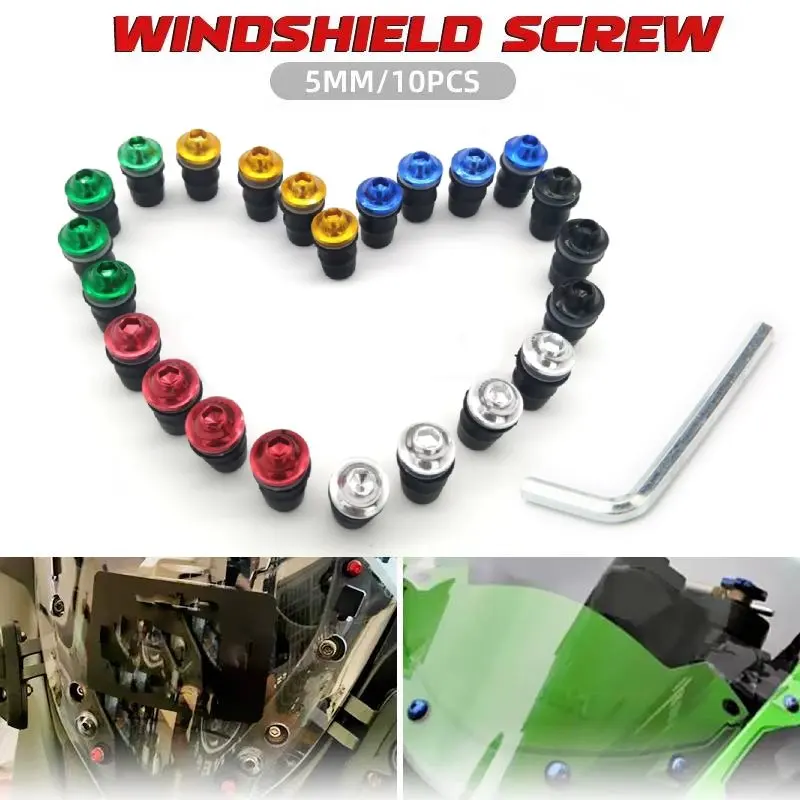 10 قطعة دراجة نارية الزجاج الأمامي مسامير الربط المكسرات السحابة عدة CNC الألومنيوم دراجة نارية تصاعد M5 x 15 مللي متر