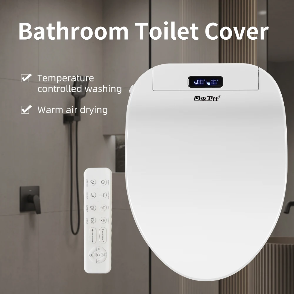 Smart Electronic Toilet Seat Cover - Wireless Remote, 3-in-1 Warm System, Water-Saving - Heated, Dry, Wash for Modern Bathroom