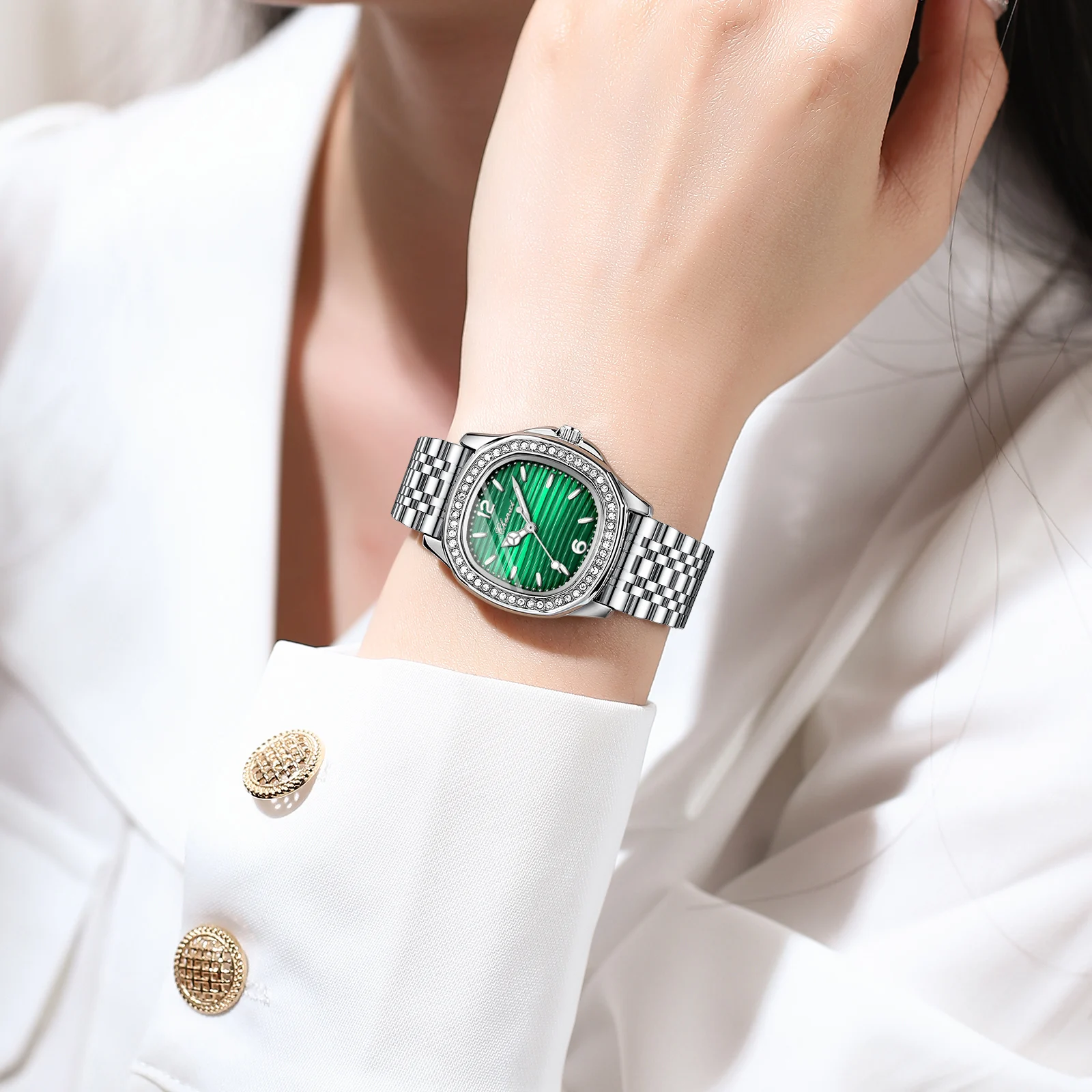 CHENXI Light Luxury Woman Watches Elegant Diamond Square Dial Ladies Business Wristwatch Waterproof Luminous Solid Steel Band