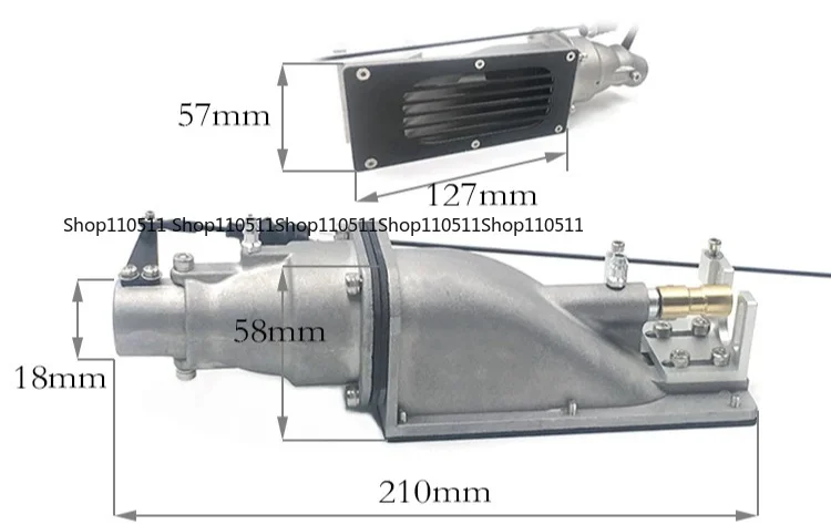 All aluminum alloy 35mm metal water jet propeller, injector, pump jet propeller, ship model jet pump