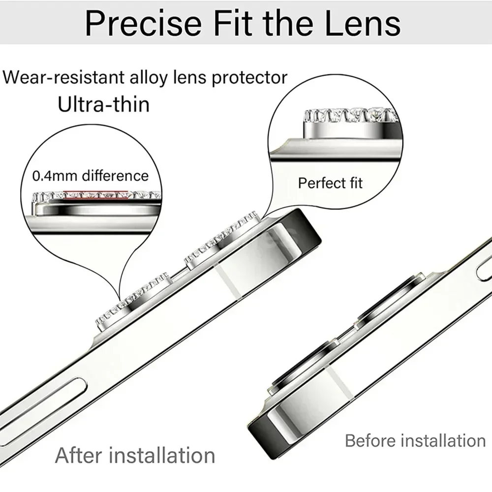 Protector de lente de diamante trasero 9D para Iphone 15 Pro Max, vidrio templado para cámara, película de cubierta de anillo para Iphone 12 13 14Pro Max