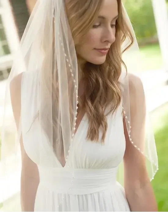 Voile de mariée de mariage blanc/ivoire à 1 niveau, bout des doigts, perles de cristal, bord perlé, pour patients, avec peigne, accessoires pour