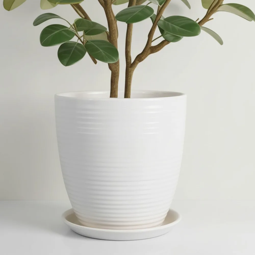 

10-дюймовый керамический горшок с дренажным отверстием и блюдцем, современный круглый цветочный горшок для комнатных уличных растений, садовый декор