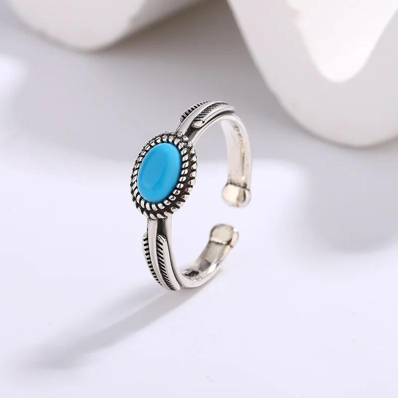 925 Sterling Silver ellipse Turquoise Open Rings For Women Wedding Engagement Luxury Jewelry Wholesale Money 925 Jewellery