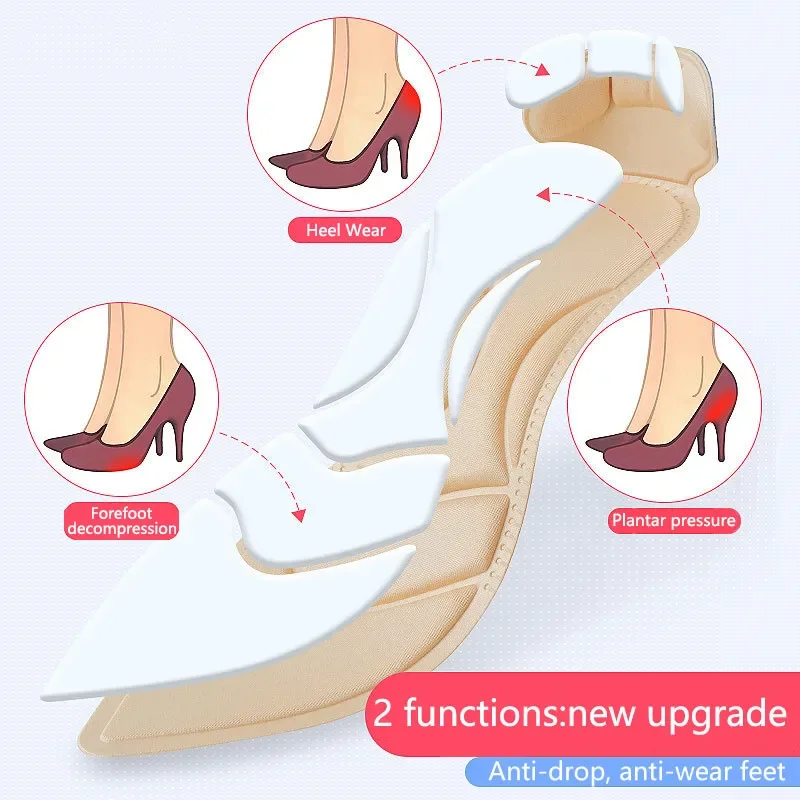 Sol dalam hak tinggi wanita, bantalan ukuran penuh Super lembut ujung lancip bernapas spons panjang penuh mencegah tumit kendur