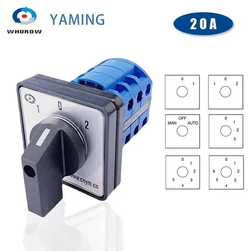 LW26-20 Electric 2/3/4/6/7 Position Silver Contact 20A 660V 3 Poles Control Rotary Changeover Cam Switch LW28-20 YMW26-20/3