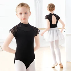 Girls Ballet Leotards Cotton Stand Collar Lace Hollow Back Gymnastics Leotard Ballet Bodysuit Kids Dance Leotards For Girls