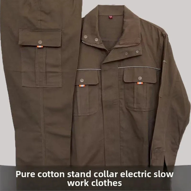 

Утолщенный рабочий костюм из чистого хлопка с воротником-стойкой для сварщиков, мужской, с защитой от ожогов, износостойкий, пыленепроницаемый, для защиты труда