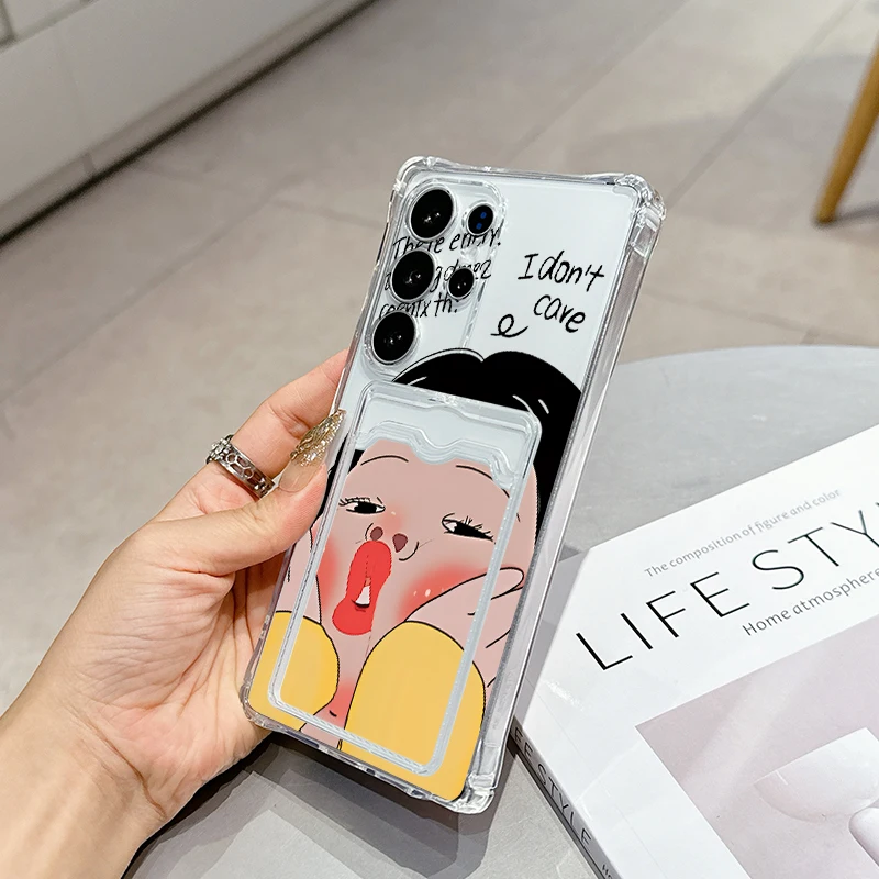 Funny cartoon girl for Samsung A20s A21s A23 A24 25 26 31 32 32 33 34 35 A50 A51 52 53 54 55 73 Transparent card pack phone case