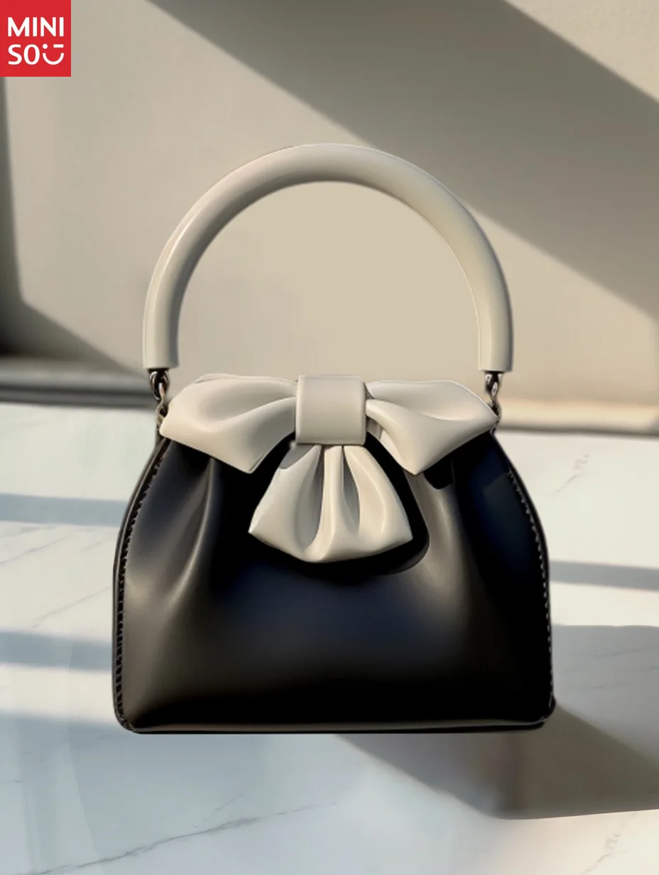 Miniso 2025 Women's Commuter Bag for Spring Summer, Pleated Bow Design Bucket Tote Handbag