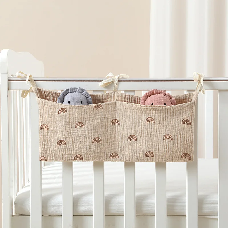 Baby Bedside Storage Bag Baby Crib Organizer Hanging Bag for Baby Multi-Purpose Newborn Bed Hanging Diaper Toy Tissue