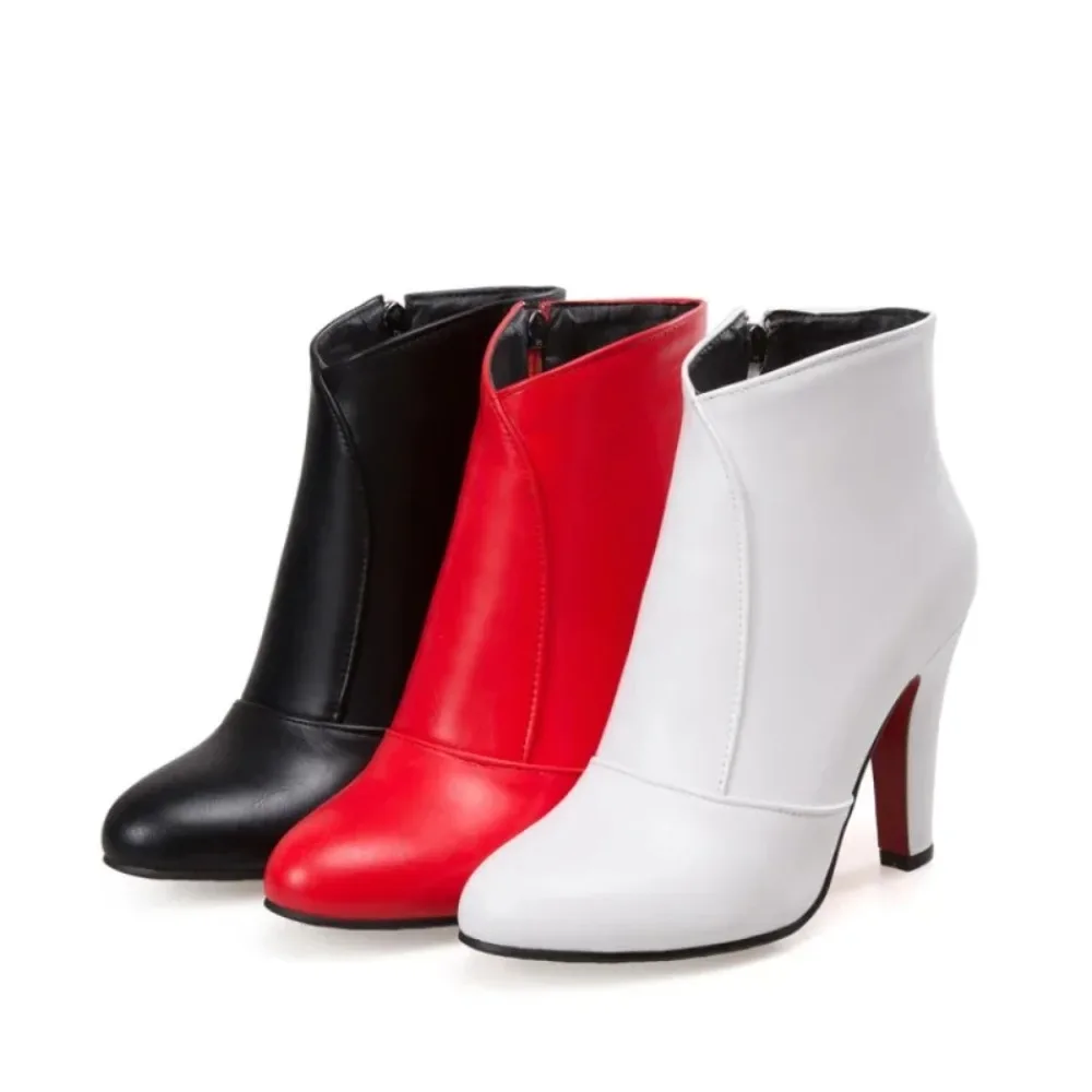 Botas De Mujer Round Toe Ankle Boots Women Simple Fashion Black High Heels Party Wedding Short Boots Biggest Size 52 53 54 622-5 view 2