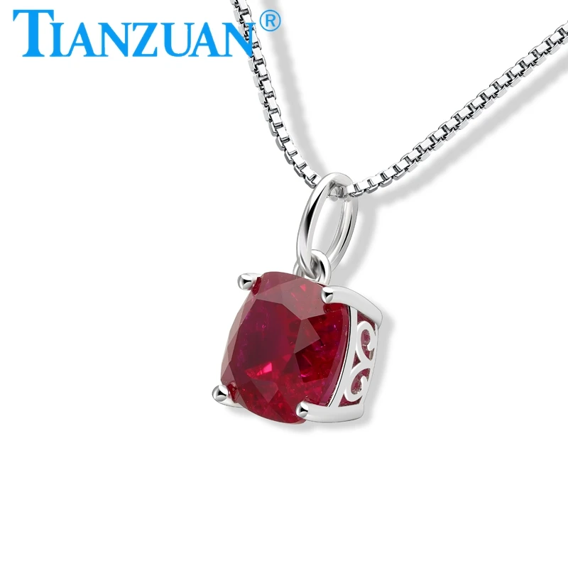 

9mm Cushion Ruby Sapphire Pendant Fashion Lab Grown Ruby and Sapphire Pendant 925 Silver Necklace Jewelry for Women Gifts