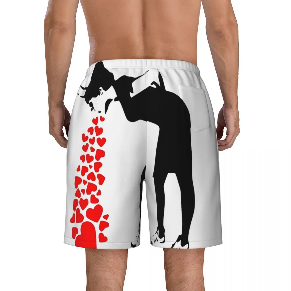 Lovesick Banksy Streetart Print Men Swim Trunks Quick Dry Beachwear Beach Board Shorts Graffiti Art Boardshorts