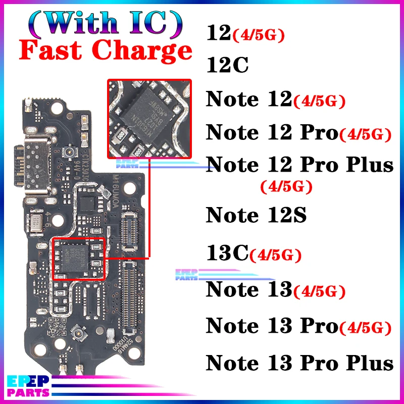 

Usb Dock Charger Connector for Xiaomi Redmi Note 12 12S 13C Pro Plus + 4G 5G Charging Board Module Flex Ports