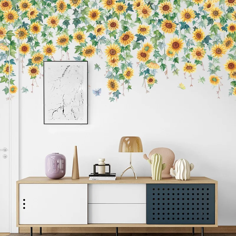

Sunflower Corner Line Decorative Stickers Bedroom Sofa Background Wallpaper Corridor Plant Wall Sticker Self-Adhesive Removable