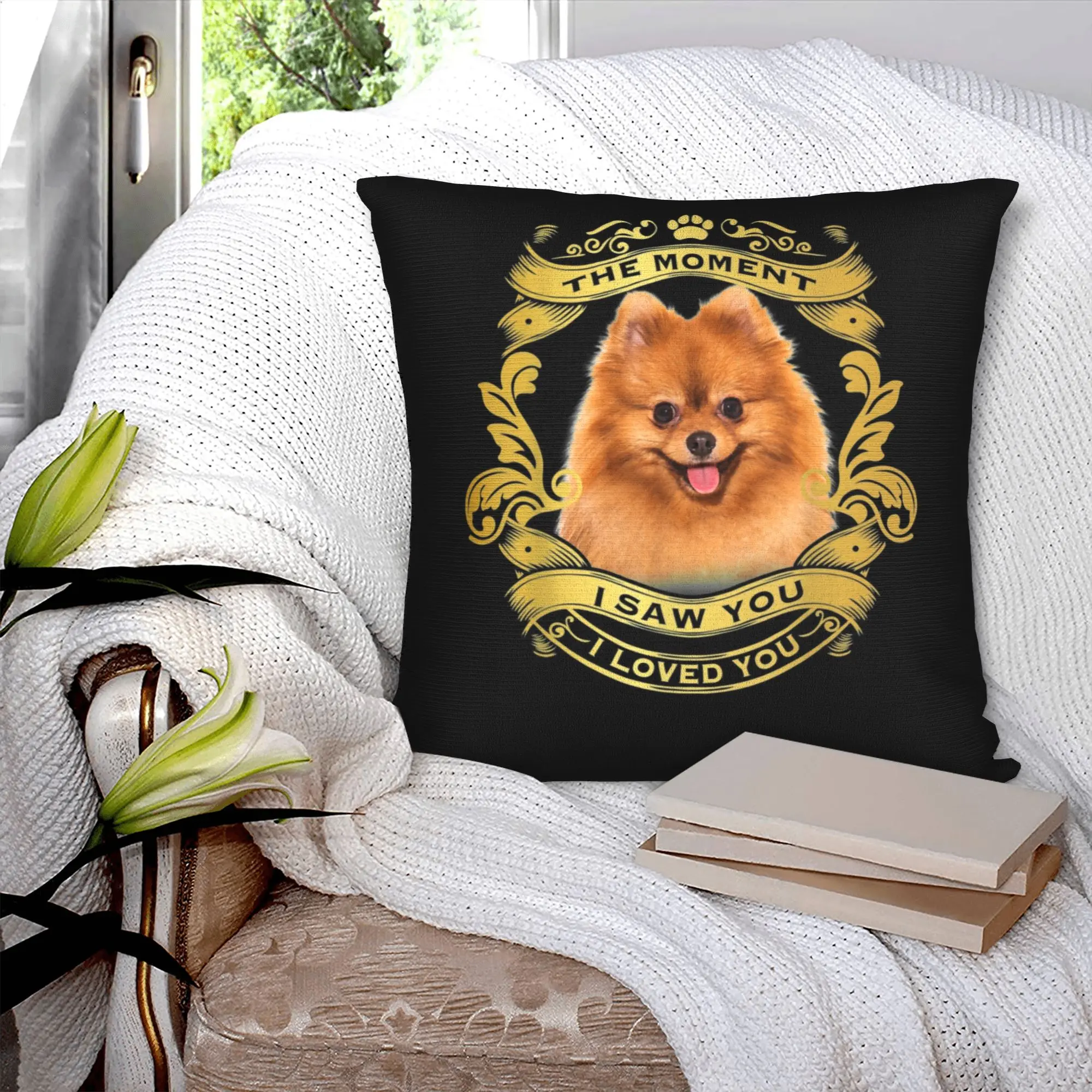 The Moment I Saw You I Loved You Pomeranian Dog Cushion Cover 45x45cm Spitz Lover Velvet Cute Pillow Case for Car Sofa