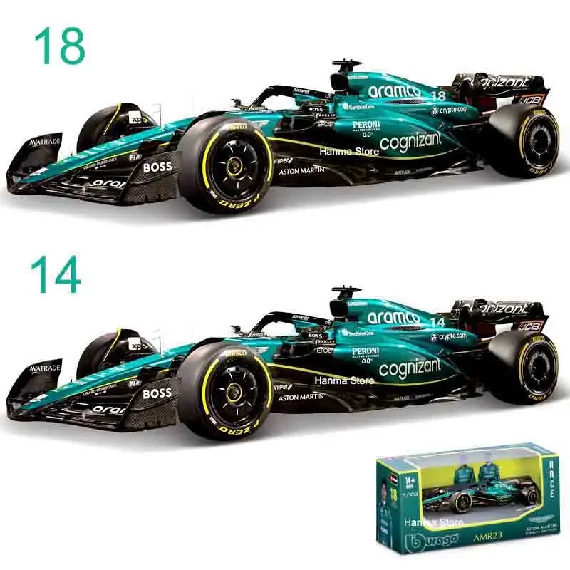 New Product Bburago 1:43 F1 Aston Martin Aramco F1 Team AMR23 2023 #14 Alonso #18 Stroll Alloy Car Die Cast Model Toy Collectibl