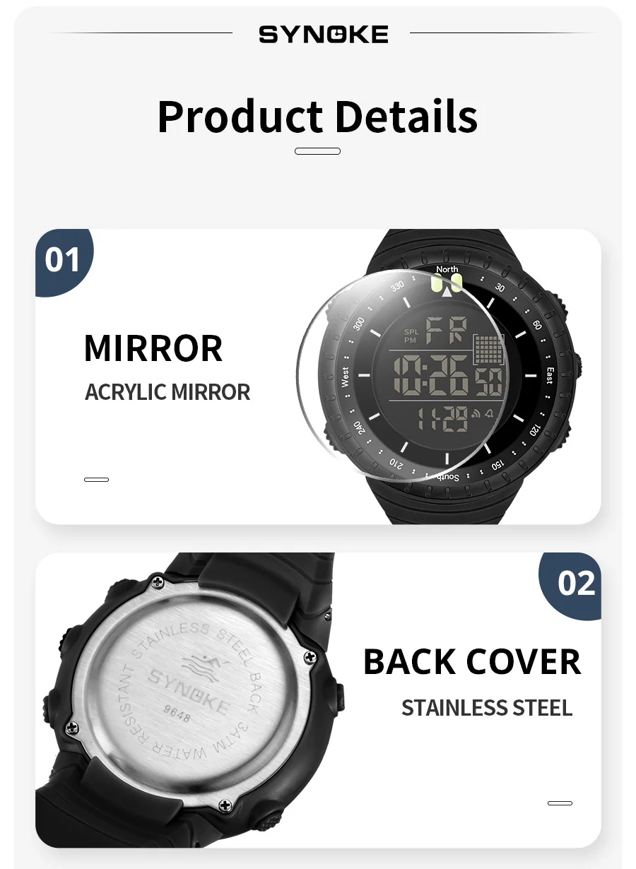 SYNOKE Outdoor Militär Digitale Uhr Für Männer Mode Retro Männer Uhr Sport Wasserdichte Männer Uhr Multifunktionale Schöne Männer – Detail 11