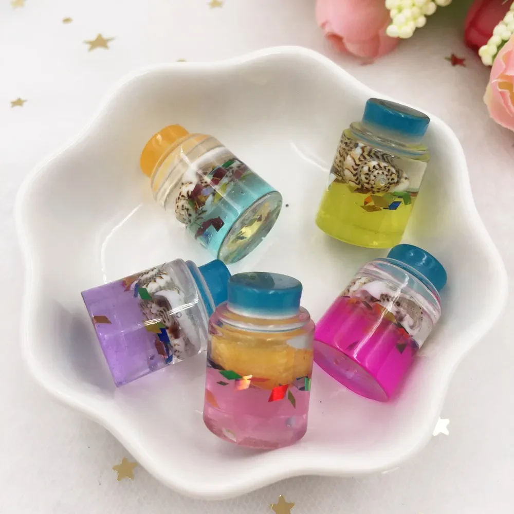 6PCS Resin Glitter Colorful 3D Conch mini Bottle Figurines Flatback Cabochon Stone Micromodel DIY Jewelry Scrapbook Decor Crafts