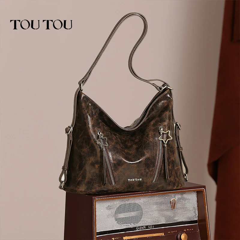 

TOUTOU Large Tote Bag 2025 Autumn Retro Star Adjustable Shoulder Commuter Underarm Bag for Cosmetic Umbrella Power Bank Storage