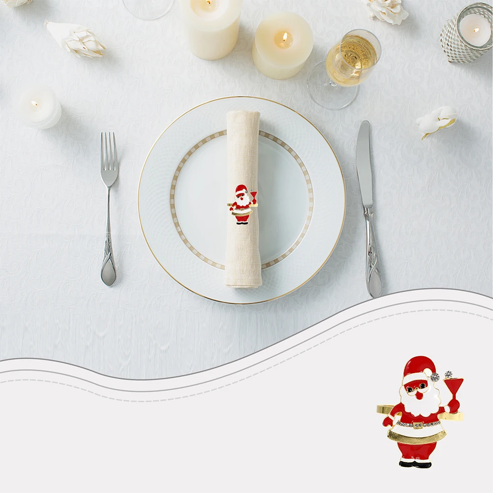 

4Pcs Christmas Napkin Rings Santa Claus Design Zinc Alloy Red Exquisite Smooth Match Colors Holiday Elements Sturdy