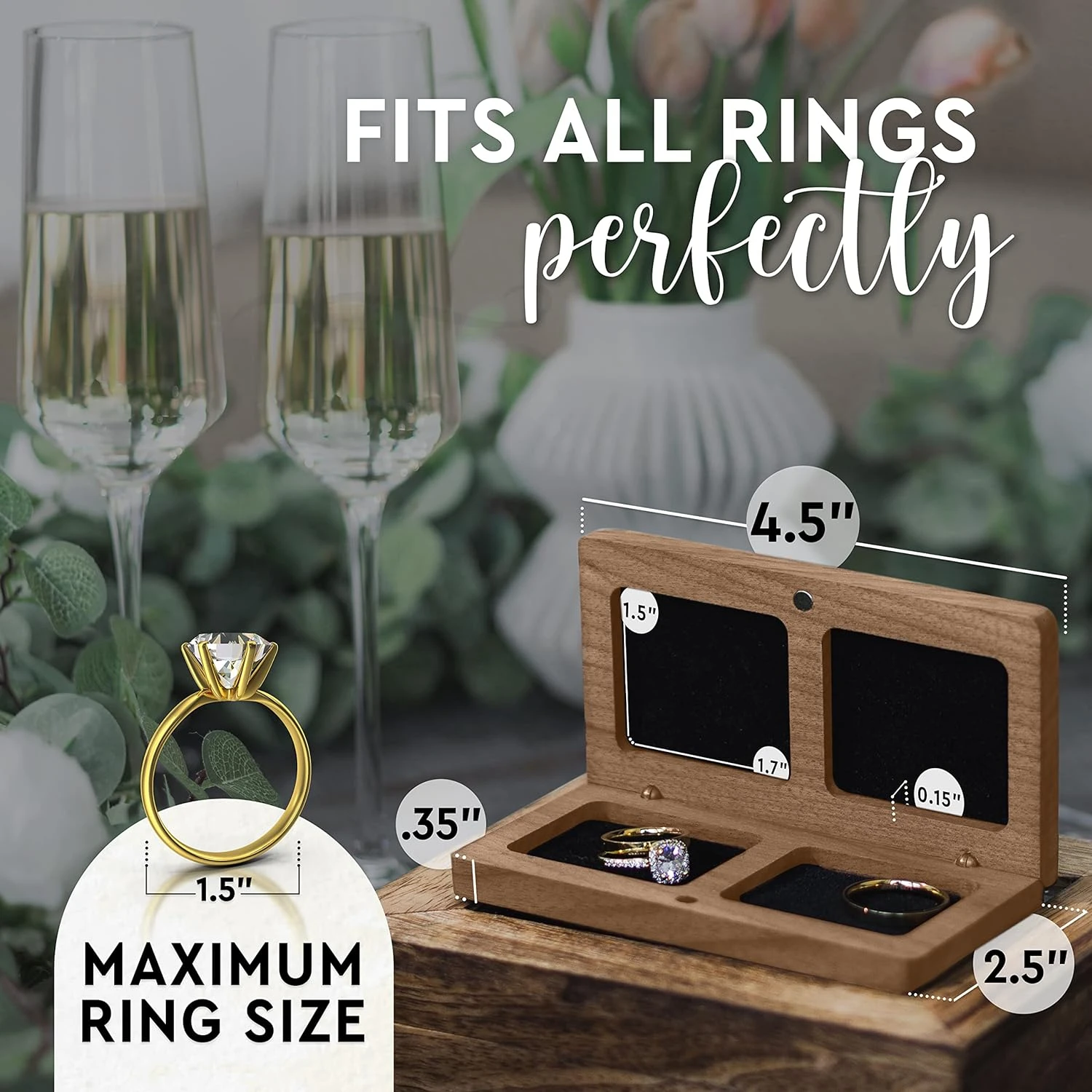 Small Rustic His and Hers Ring Box for Couple - Prazoli Wooden Ring Bearer Box Wedding Accessories, Double Ring Boxes for Two Ri