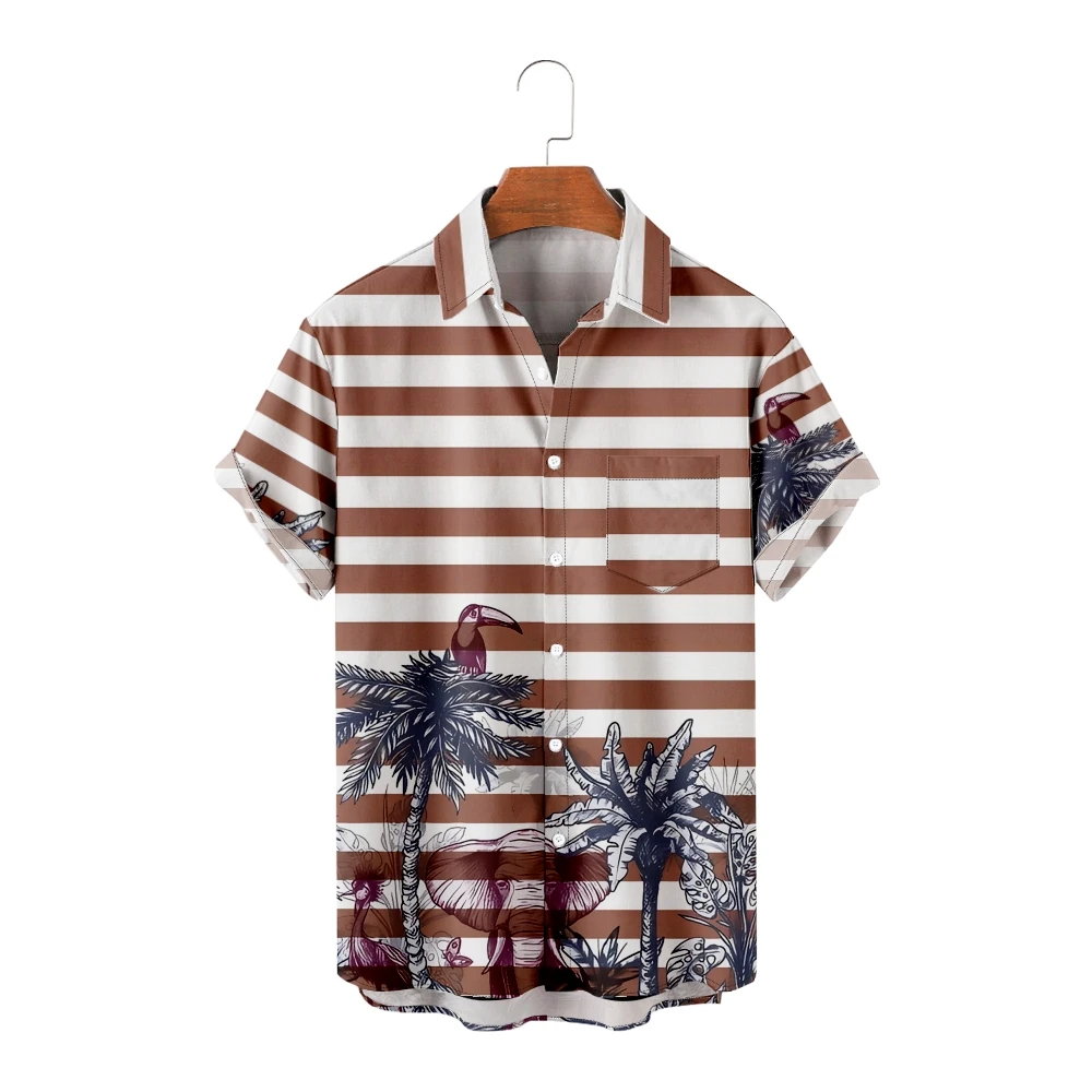 

Hawaiian Shirts for Men Coconut trees Print Short Sleeve Red Stripes White Shirts Cool Summer Tops Vintage Breathable