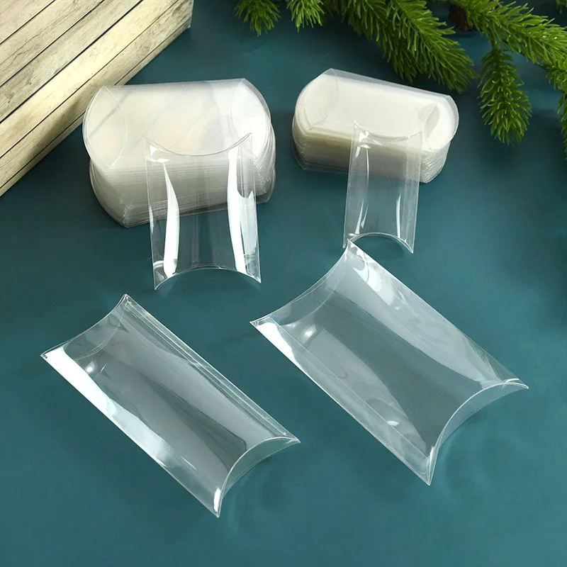 10pcs Pillow Shape Clear PVC Candy Box Transparent Gift Packaging Box Wedding Birthday Party Favors Decor Christmas Box Supplies