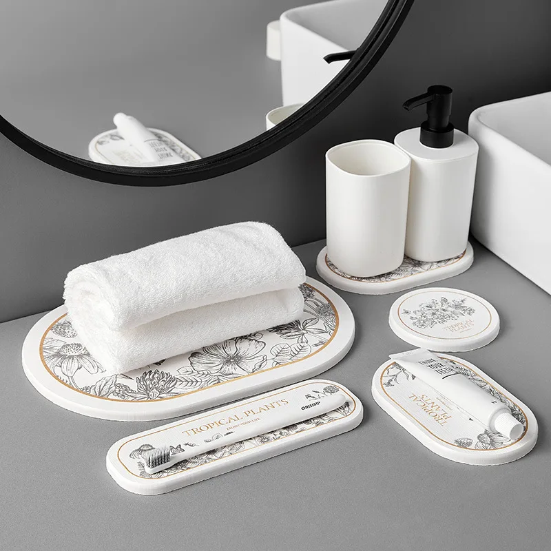 Absorbent Diatomite Coaster Quick-dry Soap Pad Bathroom Mouth Cup Shelf Non-slip Toothbrush Holder Nordic Washbasin Storage Tray