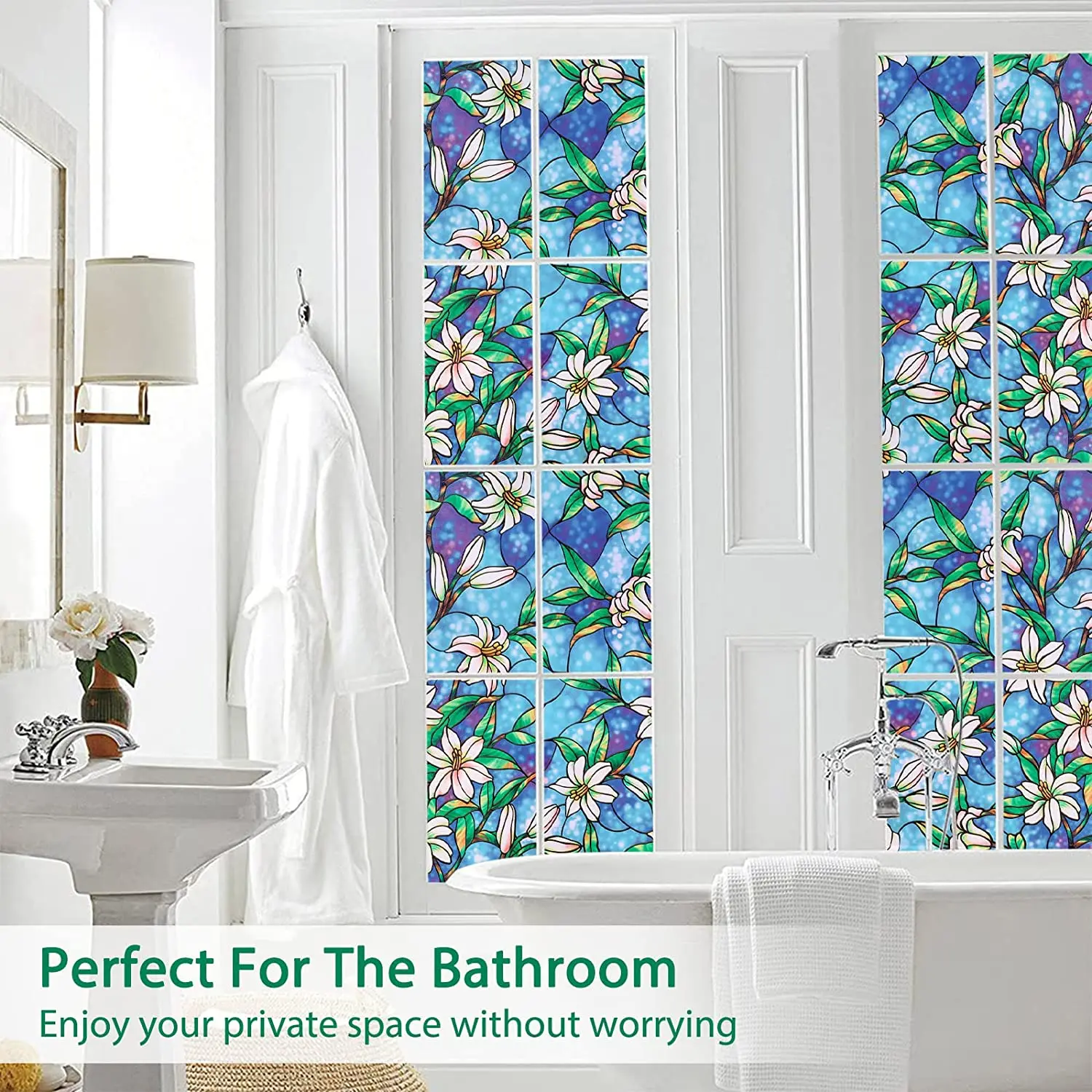 Privacy Window Film Stained Glass Window Film Non-Adhesive Frosted Glass Film Decorative Static Cling Window Film for Home
