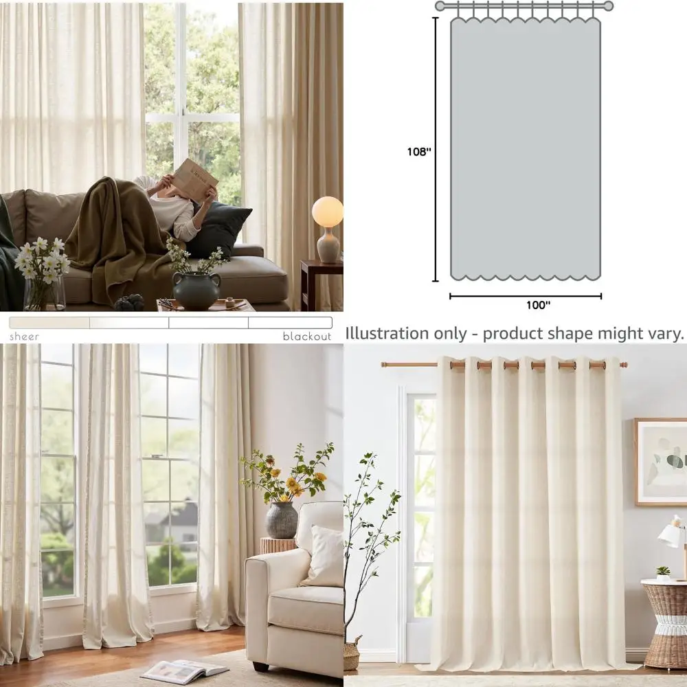 

Натуральные полупрозрачные льняные шторы для патио 108 дюймов для раздвижных стеклянных дверей, в пол, с люверсами, подходят для зонирования гостиной