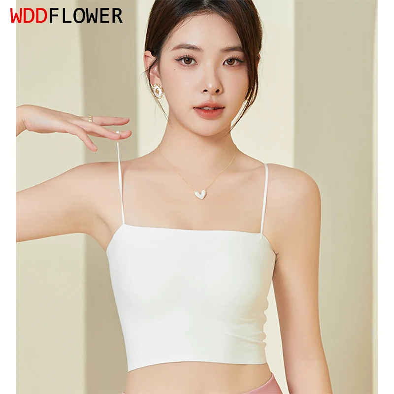 Women Half Camis Mulberry Silk Lining Sexy Stretchy Camisole Padded Bralette Tube Top With Bra Black White Gray M L XL TA050