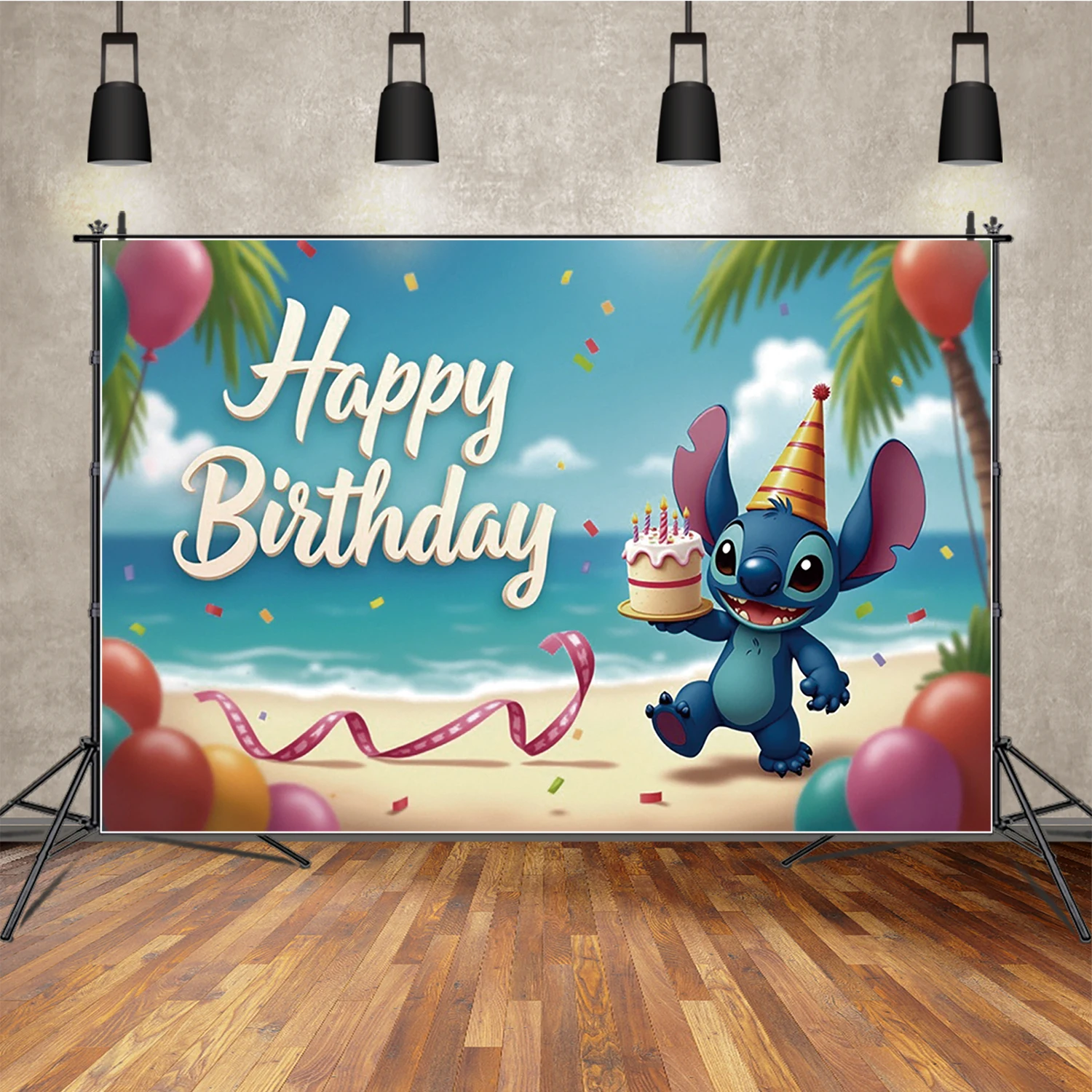 

Lilo & Stitch Birthday Photography Background Balloon Beach Cake Communion Backdrop Child Studio Party Decor Supplies